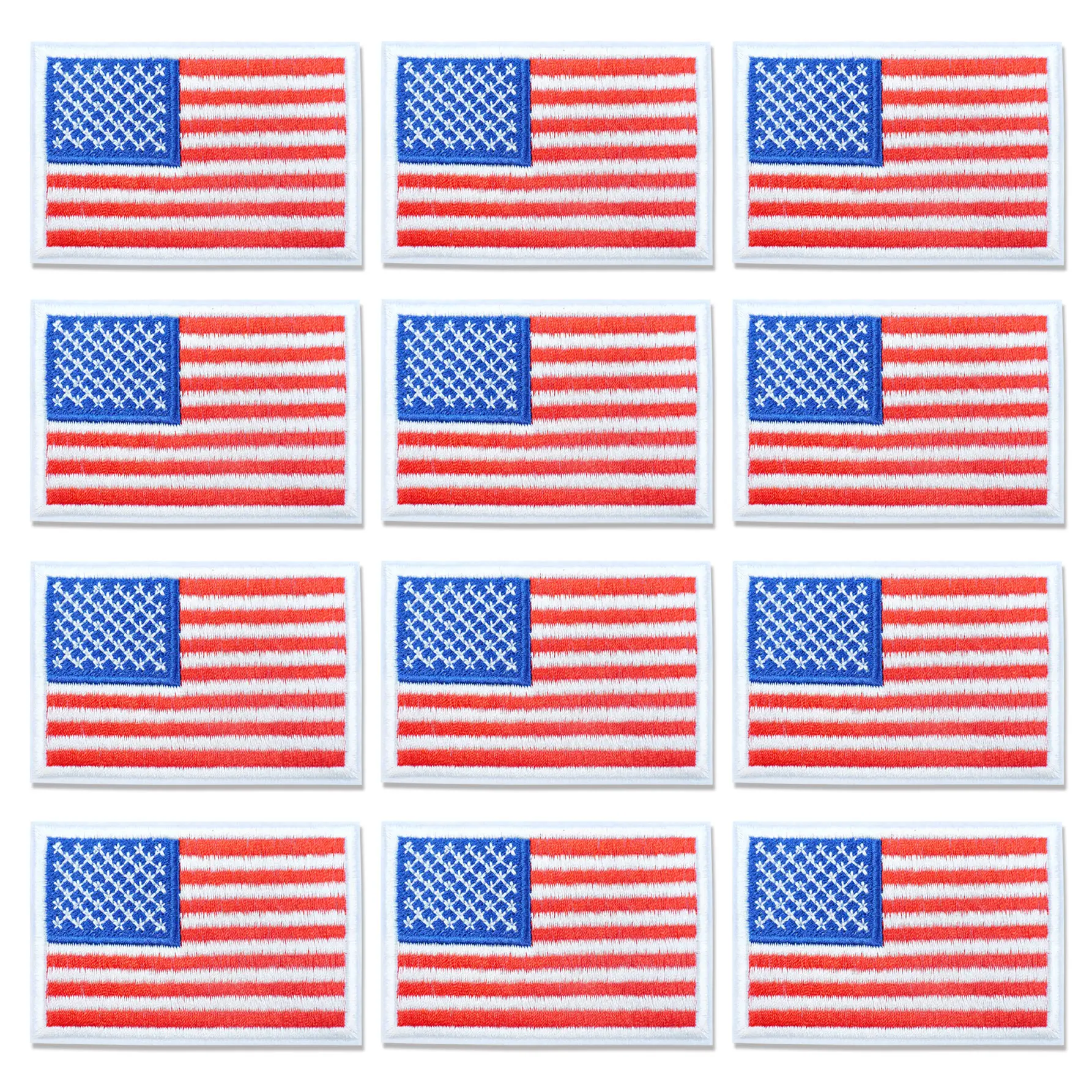 12-Piece American Flag Iron-On Patches, Embroidered Star & Stripes Design, Classic Embroidery, Embroidery Craft, Mixed Color, Perfect for Clothing, Backpacks, Hats, Jeans, DIY Accessories