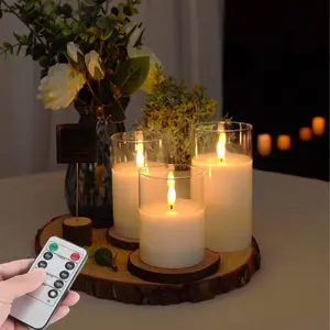 3-Pack Flameless LED Candles w/ Remote & Timer, Acrylic-Cover Mood Lights (Batteries Not Included) – Battery-Operated Wedding, Birthday & Christmas Decor funny  lamp remote  lamp White Votive Candle Set led  lamps
