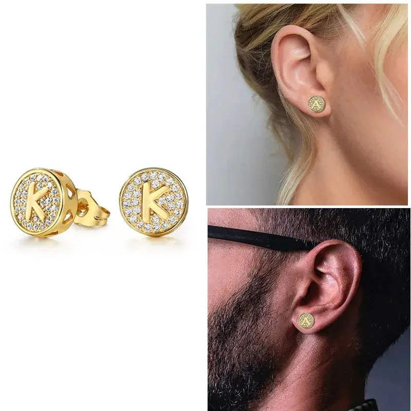 A-Z Initial Letter Stud Earrings Gold Plated Copper 11mm Unisex 1 Pair Comfortable Durable Fashion Jewelry for Daily Wear Gift