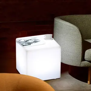 16" LED Cube Stool Table with Remote Control Cube Chair 16-Color RGB Light 4 Modes for Indoor/Outdoor Party, Bar, Patio, and Bedroom Decor Modern