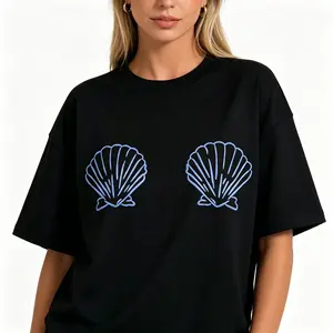 "Y2K Seashell Print" Trendy Graphic Tee |   Aesthetic Beach Inspired Statement T-Shirt |   Women's Streetwear Casual Daily Wear Top