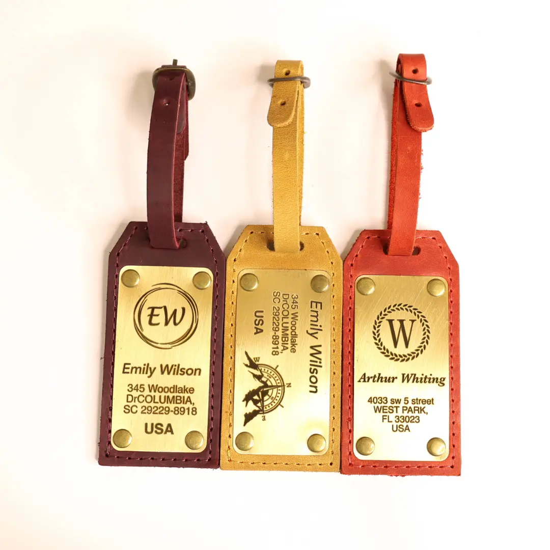 Personalized Leather Luggage Tag with Custom Engraving - Brass and Copper Plates, Luggage tags personalized, Leather luggage tags, travel gift, luggage tags wedding, wedding favors