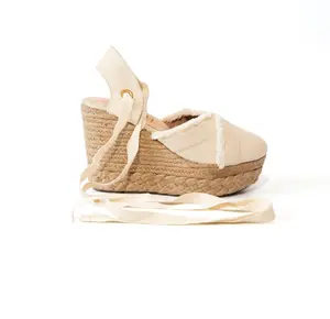 Women's ESYAZO Classy Elegant Stylish Luxe Lace-Up Eyelet Wedge Heel Sandals, High-Heel Walking Shoes, Fashion Footwear for Mediterranean Summer