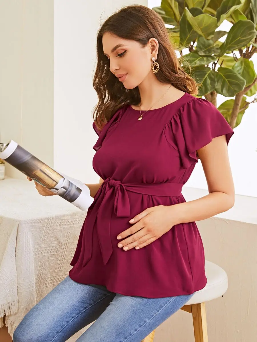ROSY xMaternity Butterfly Sleeve Belted Top