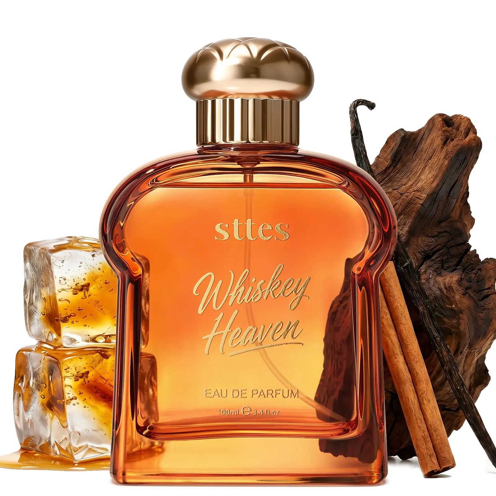 Sttes Perfume Whiskey Heaven Eau de Parfum, Long Lasting Unisex Perfume for Men & Women with Warm Cognac Cinnamon Oak & Vanilla Scent, Gourmand Fragrance Gift, 100ml / 3.4 Fl Oz