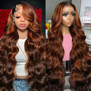 Ginger Orange and Brown Lace Front Wigs Human Hair Body Wave 13x6 Transparent HD Lace Frontal Wigs Pre Plucked with Baby Hair for Black Women Human Hair Glueless Colored Wigs 28 inch