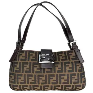 Pre-owned FENDI Canvas Shoulder Bags Zucca Dual Handle Shoulder Baguette Leather Purse