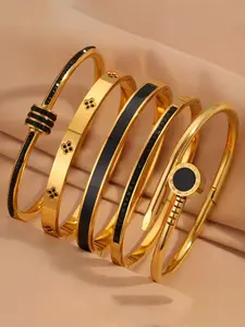 5 Piece Set Stainless Steel Bangle Fashion Jewelry Waterproof Hypoallergenic Unisex Party Daily Wear Accessories