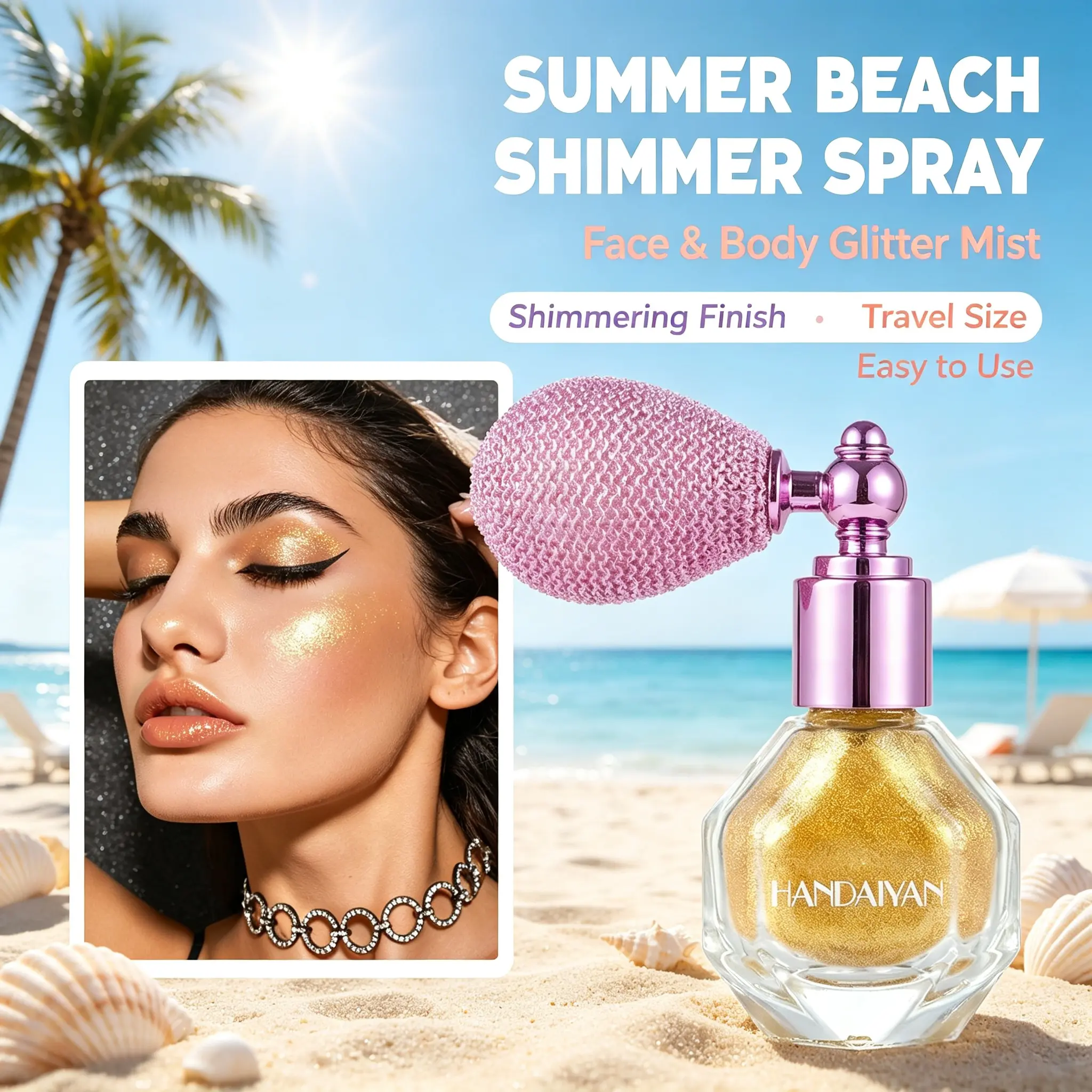 Face Body Hair Glitter Highlighter Spray, Golden-Haired Princess/ Ambient Purple High Gloss Shimmer Makeup Mist for Festival, Party, Rave Accessories
