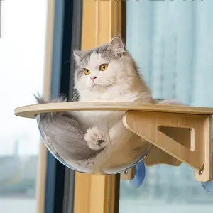 Space Capsule Cat Hammock - No-Drill Solid Wood Window Perch With Suction Cups, Cozy Pet Bed For Balcony & Climbing