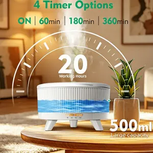 Up to 20 Hours Long-Lasting Aromatherapy, 500ML Large-Capacity Essential Oil Diffuser: Ultrasonic Cool Mist Humidifier with Remote Control, 7 Color Lights, Timer Function, Auto Shut-Off for Home/Bedroom/Yoga (Sleek White)