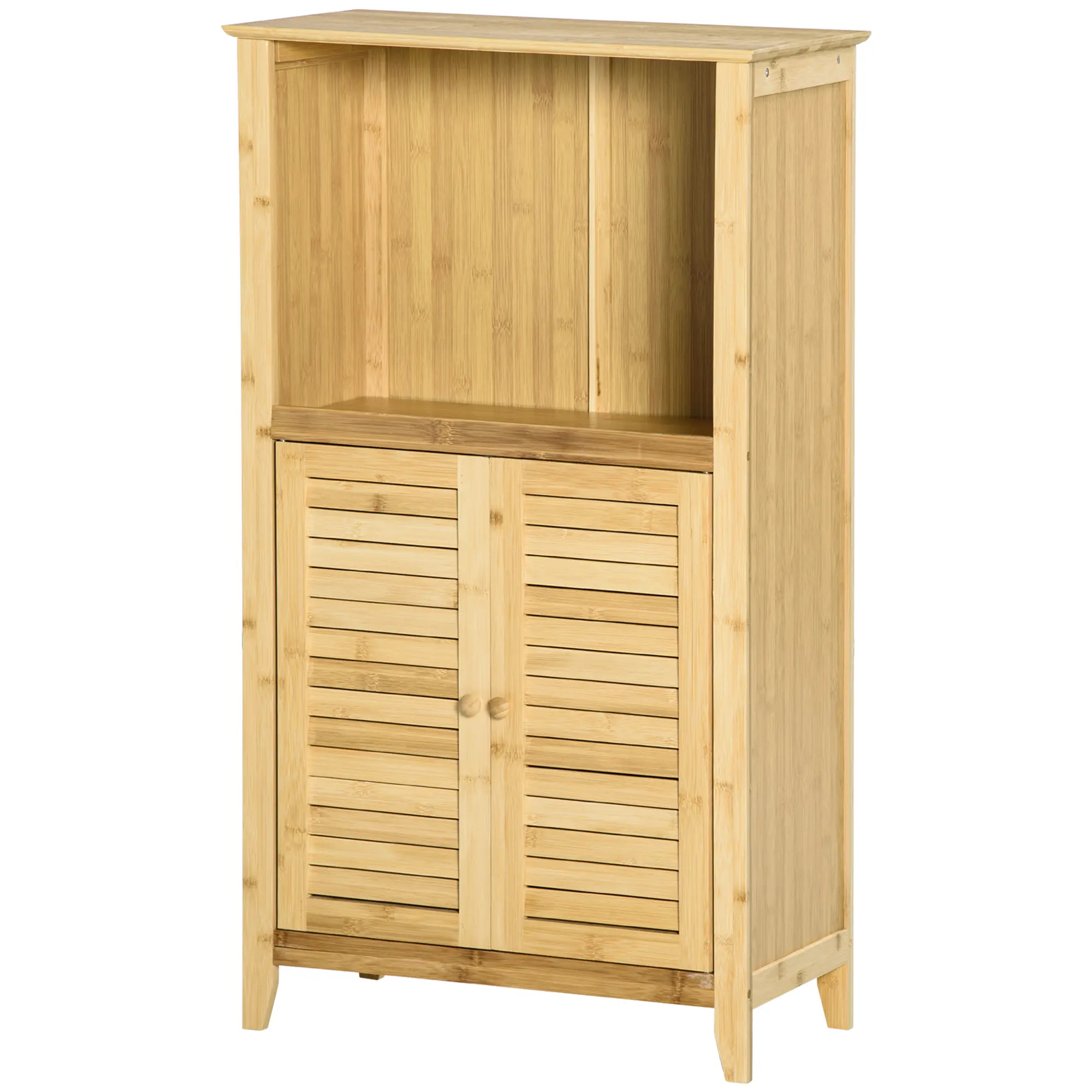 Natural Bamboo Floor Cabinet - Multi-Shelf Storage Cabinet with Doors for Bathroom, Living Room Organization