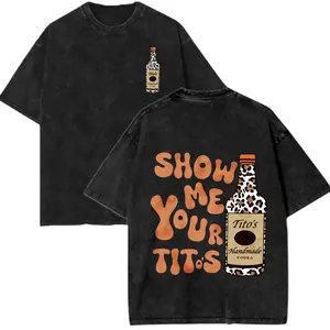 Leopard Print Elements, SHOW ME YOU TITOS Humorous Text Memes, Men's Washed Double-Sided Printed Vintage T-Shirt, Women's Machine Washable And Washable Old T-Shirt,Durable And Comfortable Fabric, Street Fashion Sense,Suitable For Daily Commuting