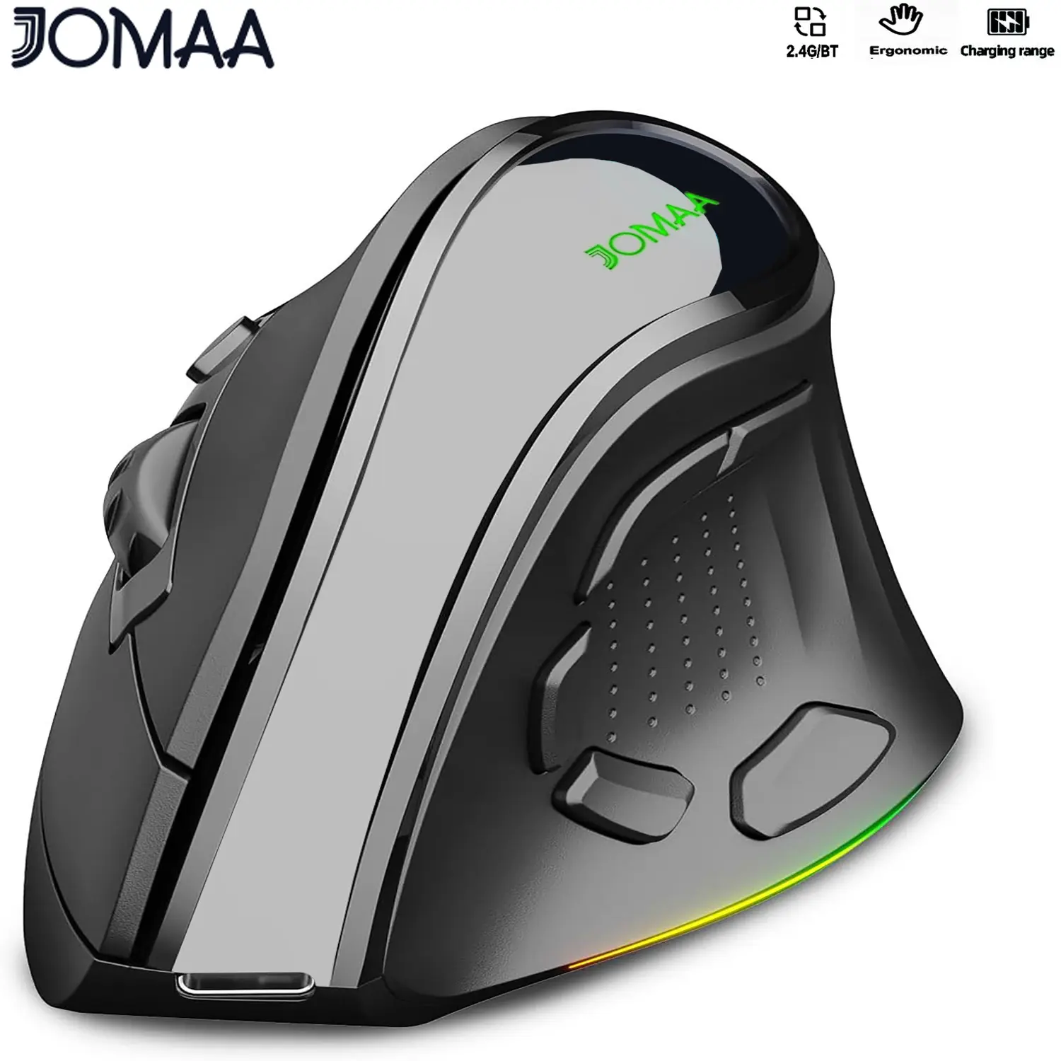 JOMAA 2.4G Dual Modes Ergonomic Vertical Wireless Mouse 4000 DPI 9 Buttons RGB Backlit Rechargeable Wireless Silent Mouse for Desktop, Pc Mouse, Wireless Rechargeable Mice