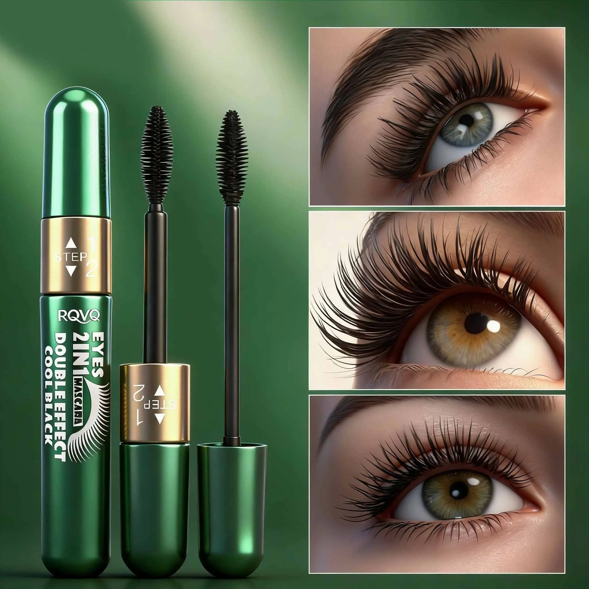 2-In-1 Double Headed Mascara, Waterproof Cool Formula, Lengthening Volumizing & Curling Dual Effect, Long Thick Lashes, Makeup, Waterproof Volume Lengthening