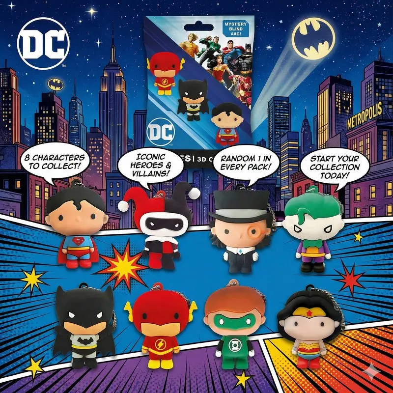 Dc Justice League 3D Mystery Figurine, Action Figure Set, Official Licensed Blind Pack, Blind Bags, 1/3/6 Random Superhero Collectible, Mini Desk Decor Gift