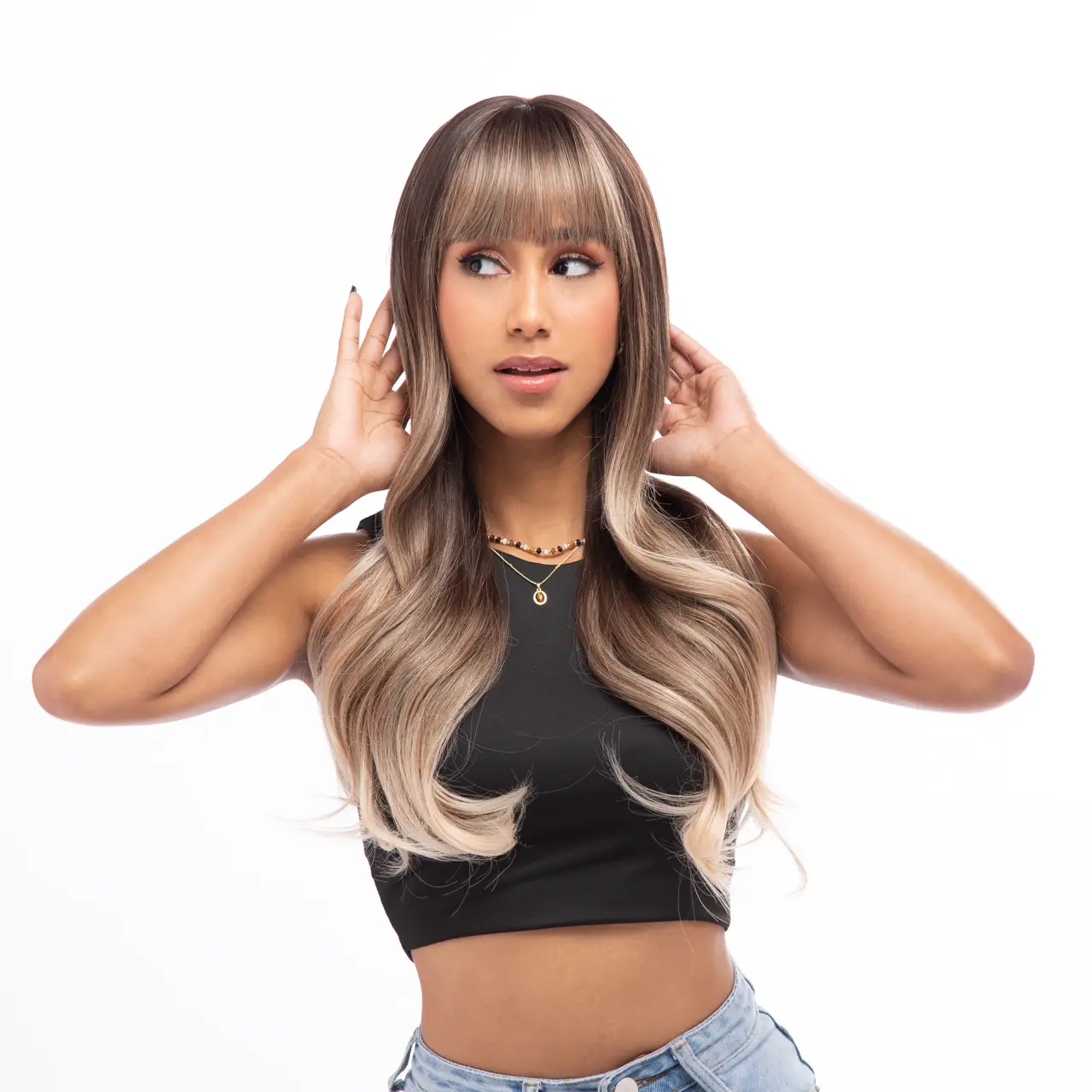 26-Inch Chestnut Brown to Sandy Blonde Ombré Wavy Synthetic Wig | 【Heat Resistant】【Cap Included】 | #32 41FSGB