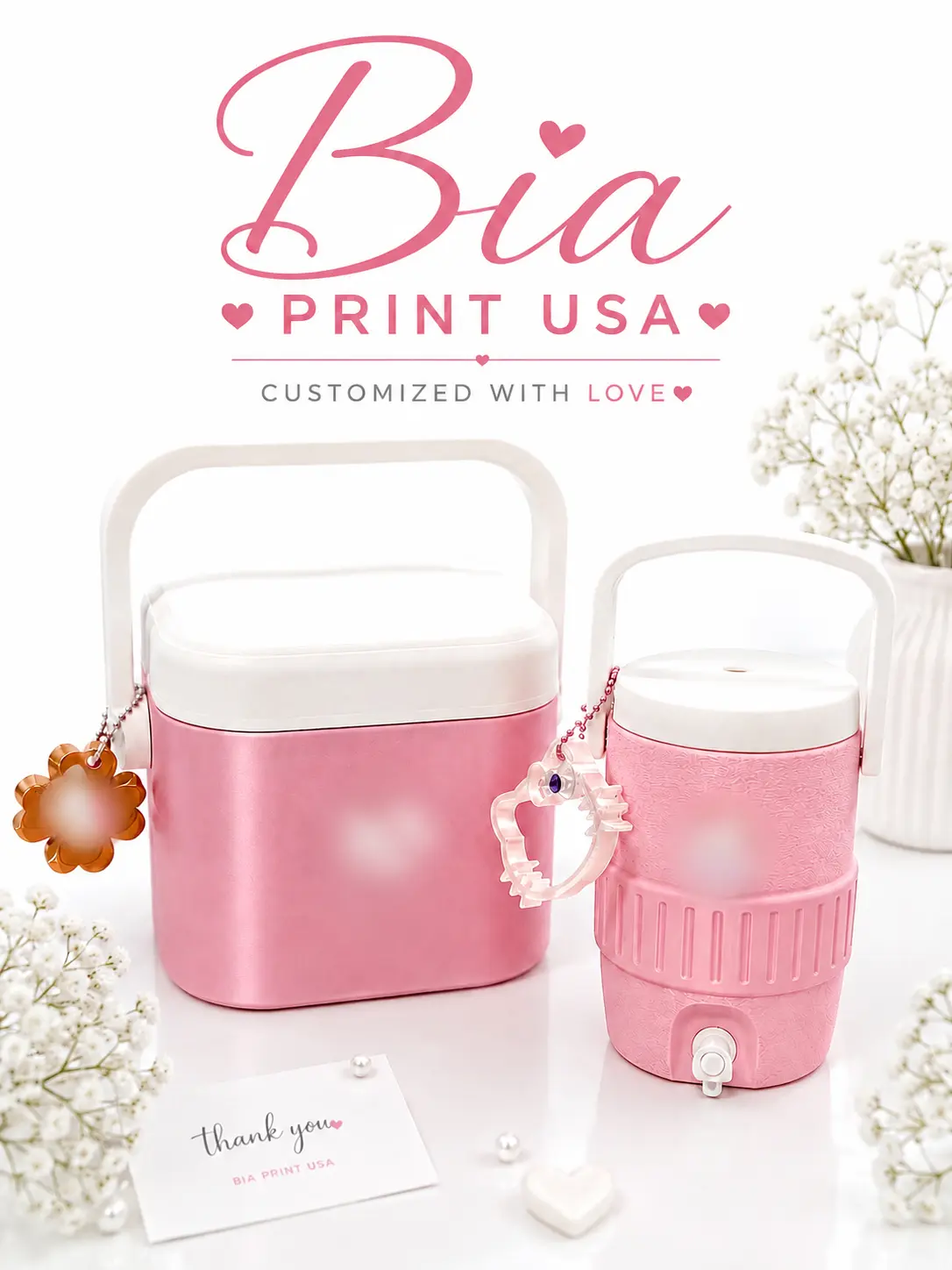 BiaPrintUSA Lightweight 3D Printed Cute Mini Cooler & Can Holder Set Pack, Beach Kitchen Drinkware Accessory