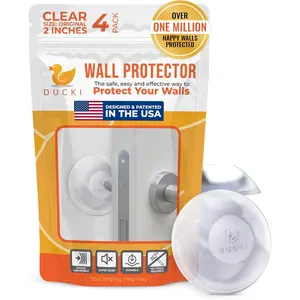 Door Stoppers for Wall 2" (4 Pack Clear) Self Adhesive & Discreet Home Door Knob Wall Protector - Quiet Door Bumper with Secure Adhesive - Rubber Door Stops - Shock Absorbent Door Handle Stopper