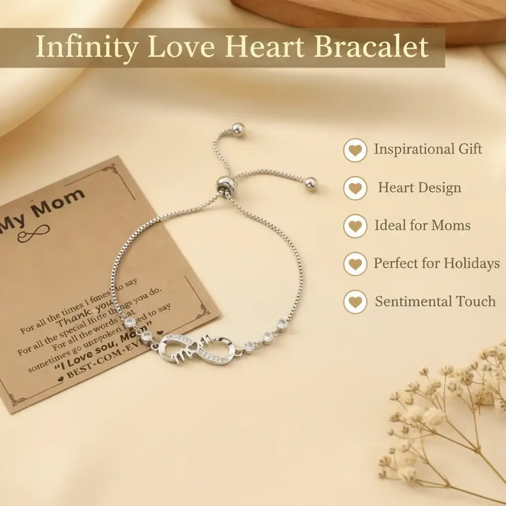 Women's B Infinity Heart Motif Bracelets with Metal Coating, Inspirational Message Card, Casual Wear Accessory, Perfect Birthday Gift Ideas for Mom Daughter Holiday Presents