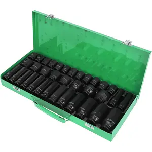 35pcs 1/2 Inch Drive Deep Impact Socket Tool Set Metric Garage Workshop Tools,Heavy Duty Impact Socket Set with Portable Case, Red