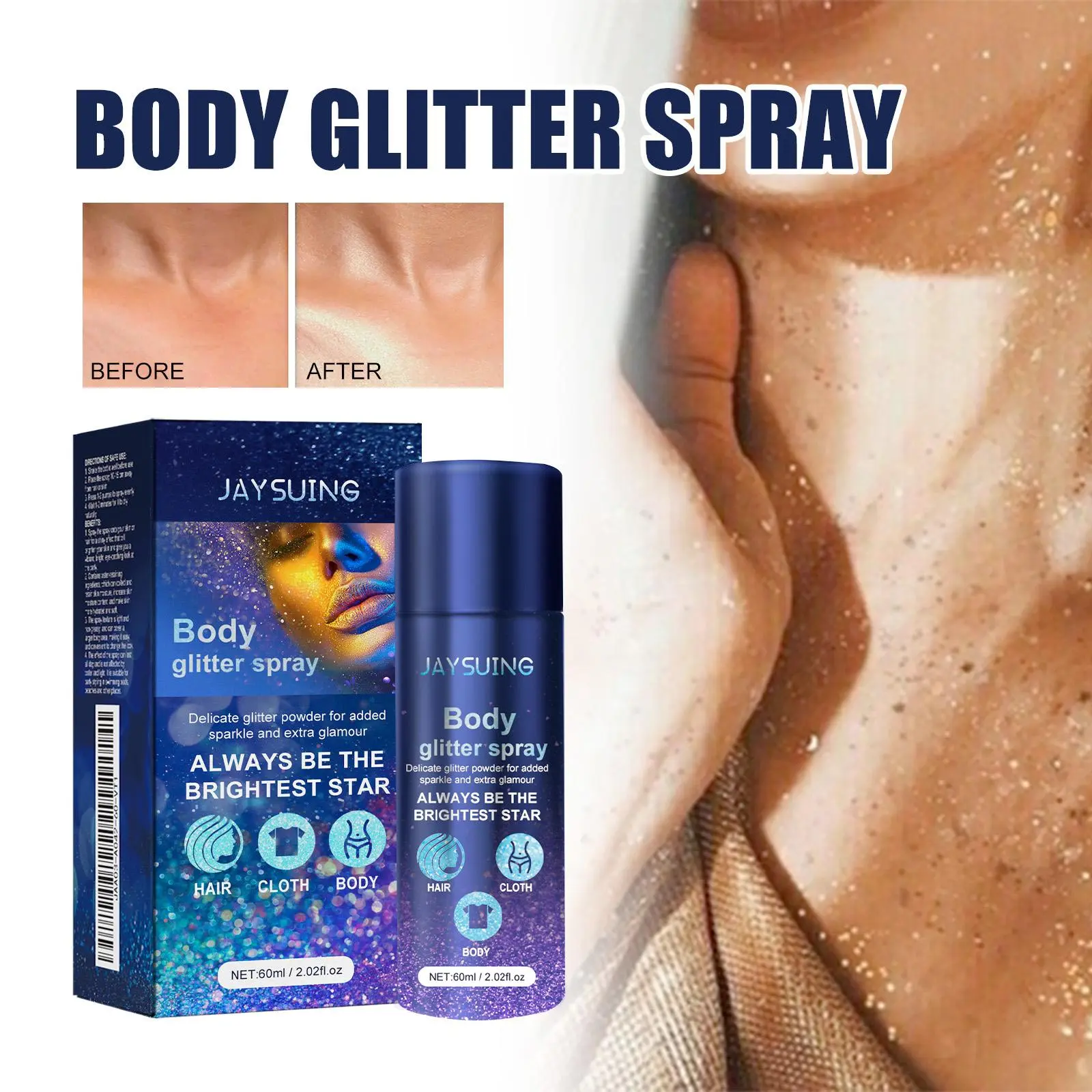 Face & Body Glitter Spray |     Fast-Drying Liquid Shimmer Highlighter |     Hair Glitter Mist for Rave, Clubbing & Events Body Makeup Luminous Body