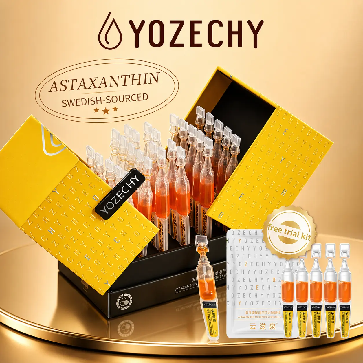 Astaxanthin 3D HA Hydra Serum Vials by YOZECHY, Day-Night Dual Defense, Post-Microneedling Care, Pollution Shield, Firms, Hydrates, Firming Deep Hydration, mothersdaygift, tiktokshopstockup, mothersday, mothersdaygiftideas