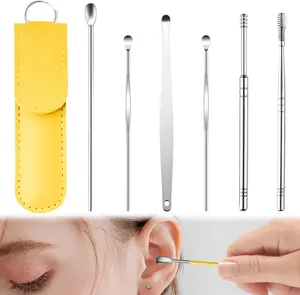 6pcs Ear Cleaning Tool Kit with Case – Stainless Steel Ear Pick Set for Easy Ear Care, Reusable & Travel Friendly