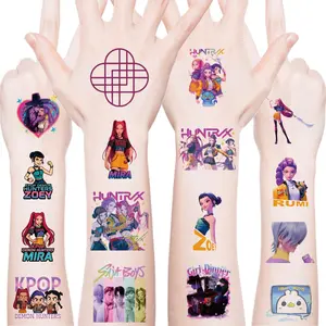 20 Pcs K-Pop Demon Hunter Temporary Tattoo Stickers, Senior Elite Fake Tattoos, Erasable Cute Cartoon Styles, Party Tattoos, Back-To-School Gift, Waterproof Oval
