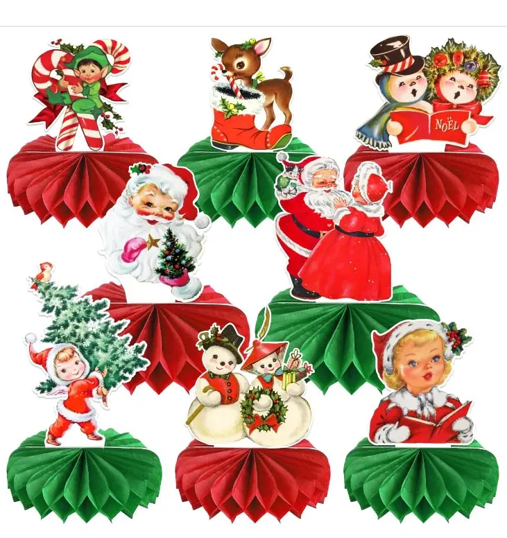8 Pieces Vintage Christmas Table Centerpiece Vintage Christmas Decorations Victorian Style Themed Christmas Honeycomb Centerpieces for Xmas Holiday 3D Table Decorations