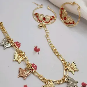 butterflies set bracelet with hoops earrings gold-plated
