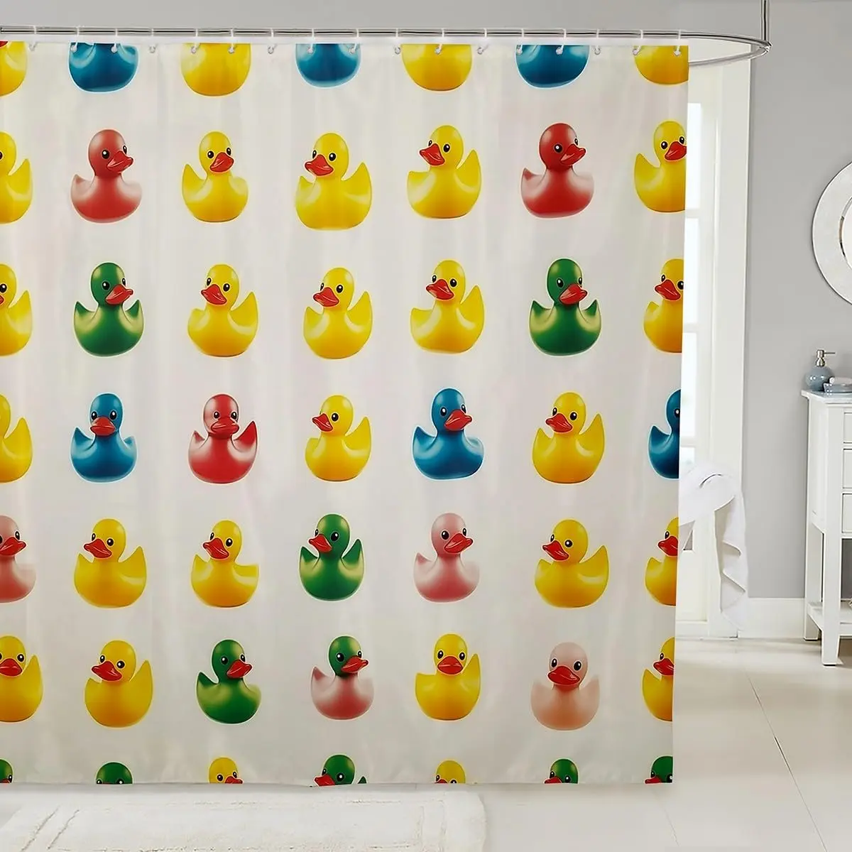 Rubber Duck Print Bathroom Curtain,Yellow Squeak Ducky Toy Shower Curtain for Bathroom,Funny Bath Animal Fabric Shower Curtain,Cute Waterproof Bathroom Curtains