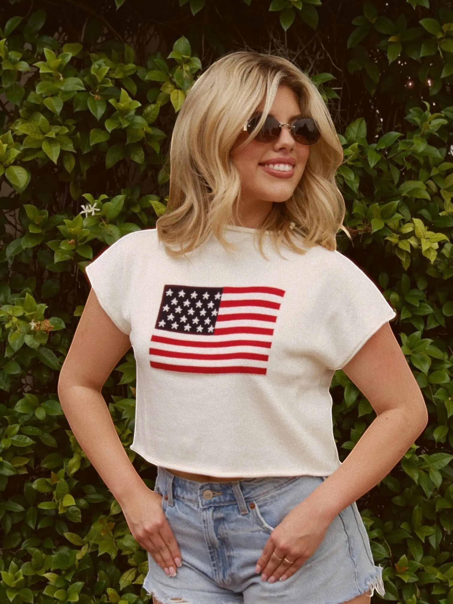 The USA Mock Neck Top - White