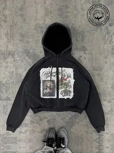Men's Vintage Classic Jesus Letter Print Hoodie Sweatshirts, Long Sleeve Casual Loose-Fit Cotton Zipper Jacket, Unique Religious Fashion for All Seasons, Menswear
