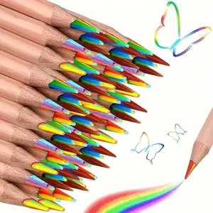 10pcs Vibrant Rainbow Color Pencil Set - Multi-Color, Gradient, Mixed Color, DIY Drawing Art Supplies - Non-Toxic, Hand-Painted, Student-Friendly, Artistic Painting Tool with Fill Brush, Art Supplies Kit