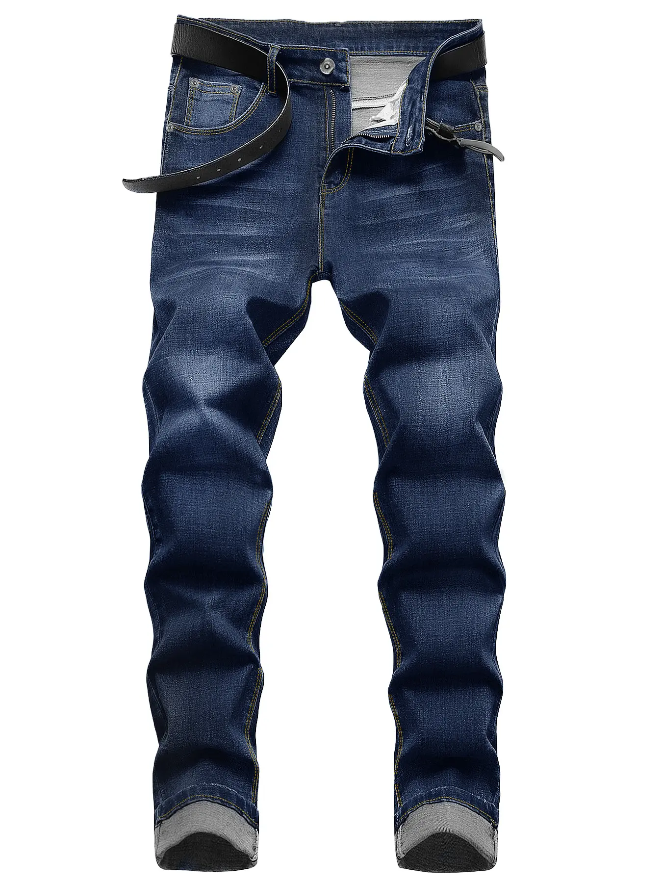 Men's 2026 New Fluid Slim-Fit Retro Old Washed Indigo Denim Jeans - Joe Keery-Style Menswear, 5-Pocket Design, Thick Fabric, Natural Casual Trouser, Classic Print, Polyester-Elastane, Button-Fitted, Fade With Use, Plain