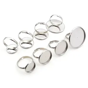 10pcs 12-25mm Stainless Steel Adjustable Ring Settings Blank Base Tray,Fit 12-25mm Glass Cabochons Buttons DIY Rings Bezels