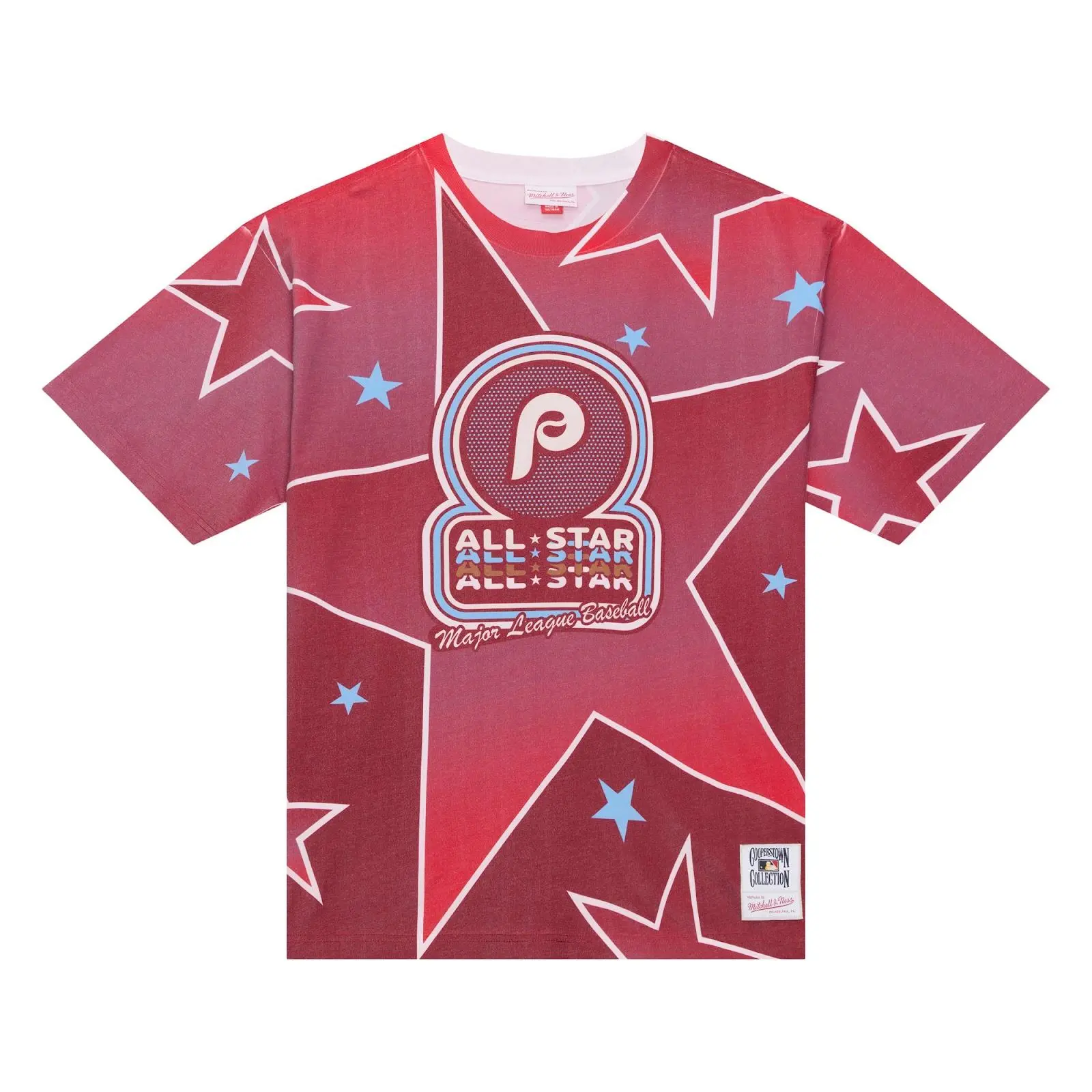 Philadelphia Phillies 1976 MLB All-Star Game Burgundy Sublimated T-Shirt Throwback Tee Graphic Vintage Fan Gear Mitchell & Ness