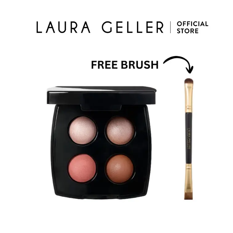 Laura Geller Baked Eyeshadow Quads + Free Eyeshadow Brush - Compact Makeup Cosmetic Palette with Four Coordinating Shades for Subtle to Dramatic Looks