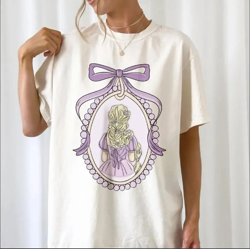Retro Coquette Bow Rapunzel Princess, Happiest Place On Earth, Girls Trip 2025, Family Vacation, Funny, Cute tee, Cartoon Shirt, Sweatshirt, Hoodie
