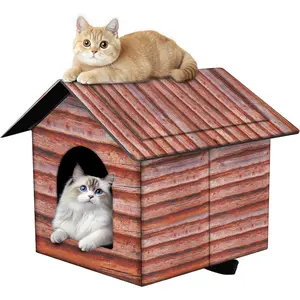 Outdoor Cat House Cat House for Outdoor and Indoor Use - Waterproof Shelter for Cats, Dogs, and Feral Animals (Redwood Color, Medium)