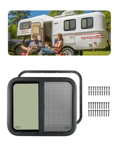 【fathersdaygift】VEVOR Horizontal RV Window24" W x 20" H Tinted Sliding RV Window with Net Screen & Trim RingFit 15/16"-1 3/4" Thickness WallRV Window Replacement for Teardrop Cargo Trailer CamperDOT Approved