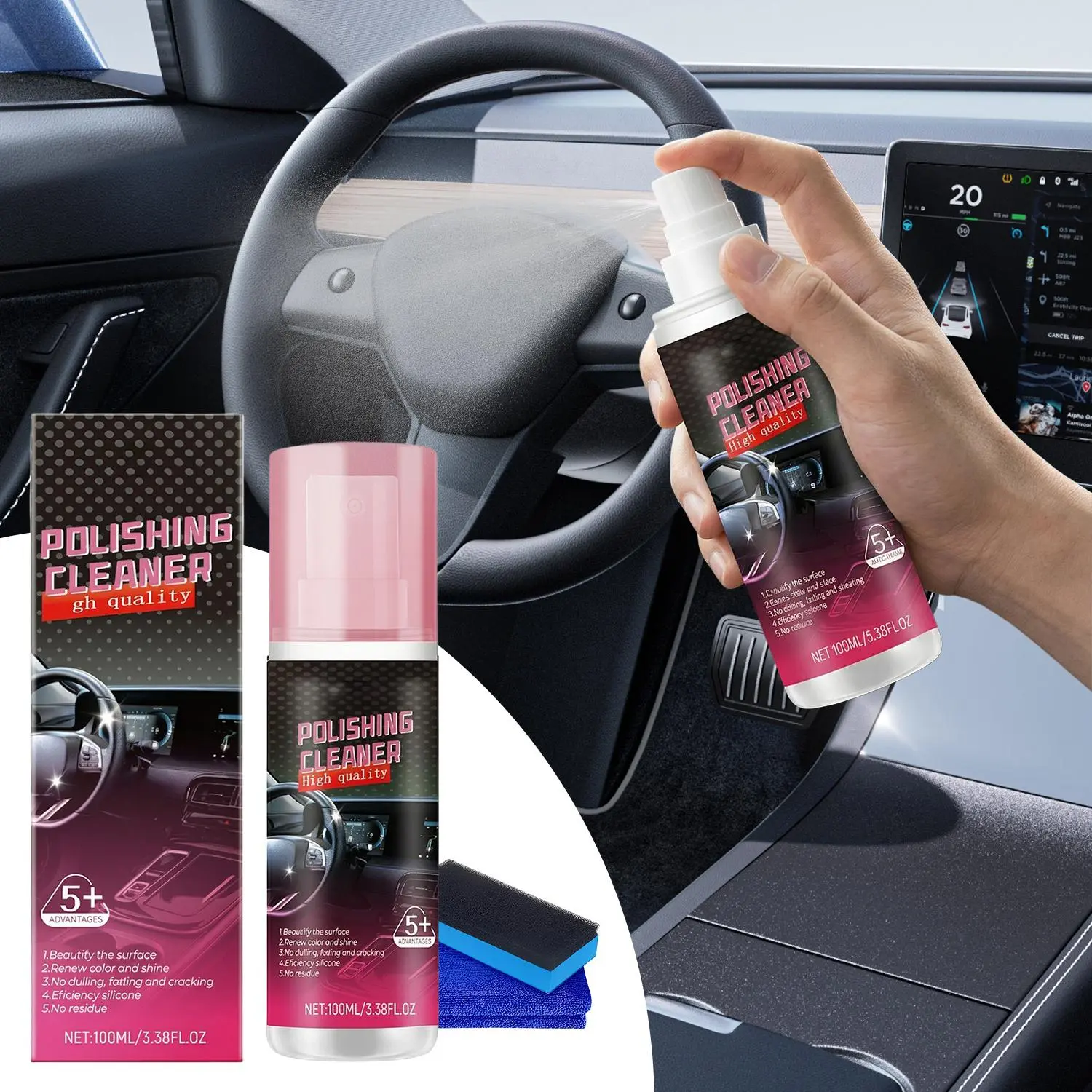 Interior Detailer Restorer Polishesfor Leather,Plastic ,Rubber,User Friendly TrimRestorer Safe Auto Detailing Supplies-100ml/3.38 Oz Kit UV Protection Car