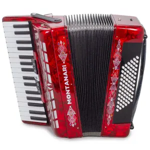 Montanari Acordeón de Teclas 5 Registros con 34 Teclas y 72 Botones de Bajos Color Rojo