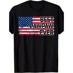 Best Pawpaw Ever American Flag Graphic T-Shirt, Cotton Comfort Tee, Patriotic Pawpaw Fashion Outfit, Casual Shirt, Ideal Pawpaw & Grandpa Gift for Him
