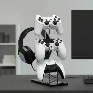 Game Controller Holder, Desktop Storage Rack with Headphone Slot, Acrylic Display Rack, Compatible with Ps4/ps5/ps3, Ideal Gaming Accessory Organizer, Gamepad Holder