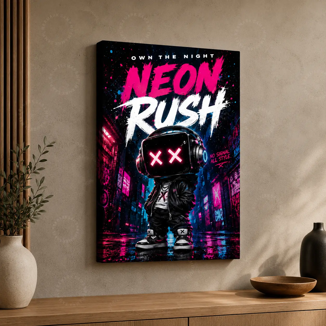 Neon Rush Cyberpunk Canvas Poster, Urban Streetwear Wall Art, Cool Tech Character Print for Teen Bedroom, Gaming Room, Entryway, Modern Aesthetic Home Decor Gift,wall decor,poster.