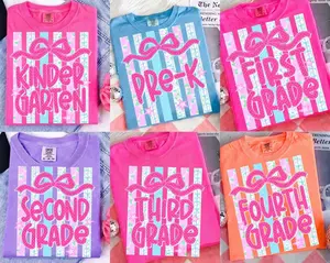 Striped Floral Back to School Shirt, Checkered Kindergarten Pre-K 1st/2nd/3rd/4th Grade Shirt, Teacher Pencil Coquette Shirt, School Girl