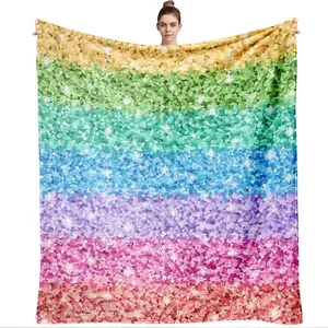 Rainbow Gradient Sequin Blanket Soft Comfortable Home Decor Blanket Bedroom Living Room Sofa Throw Blanket Kids Adults Universal Nap Blanket Holiday Gift Present Multi Size Available 270g