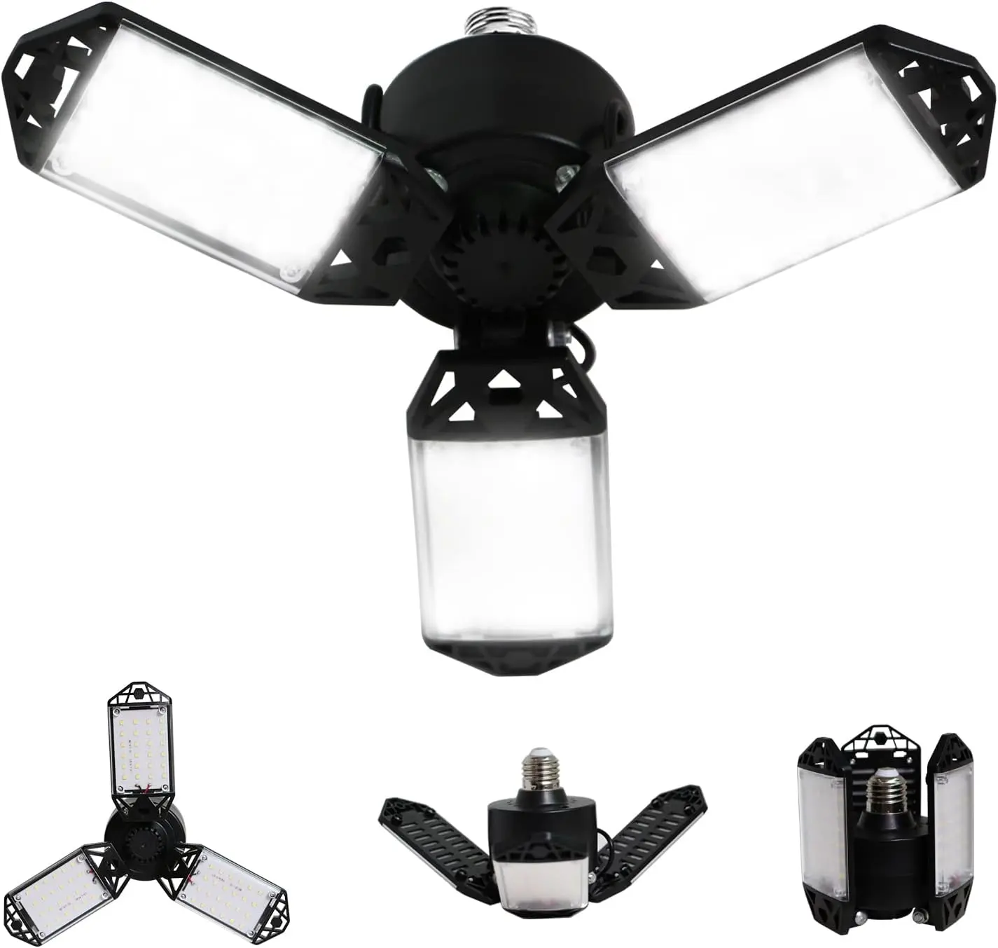 LED Garage Ceiling Light - 80W, 8000 Lumen, 3 Adjustable Panels, 6500K Daylight Fixture for Garage, Workshop (Automotive & Motorcycle Work Light)